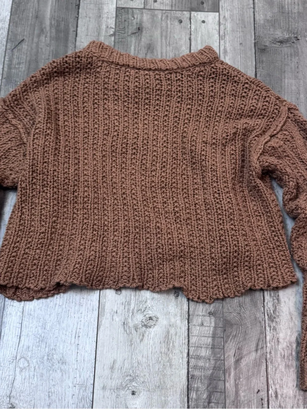 Free People Cutting Edge Oversized Crop Boho Cable Knit Sweater Brown Large